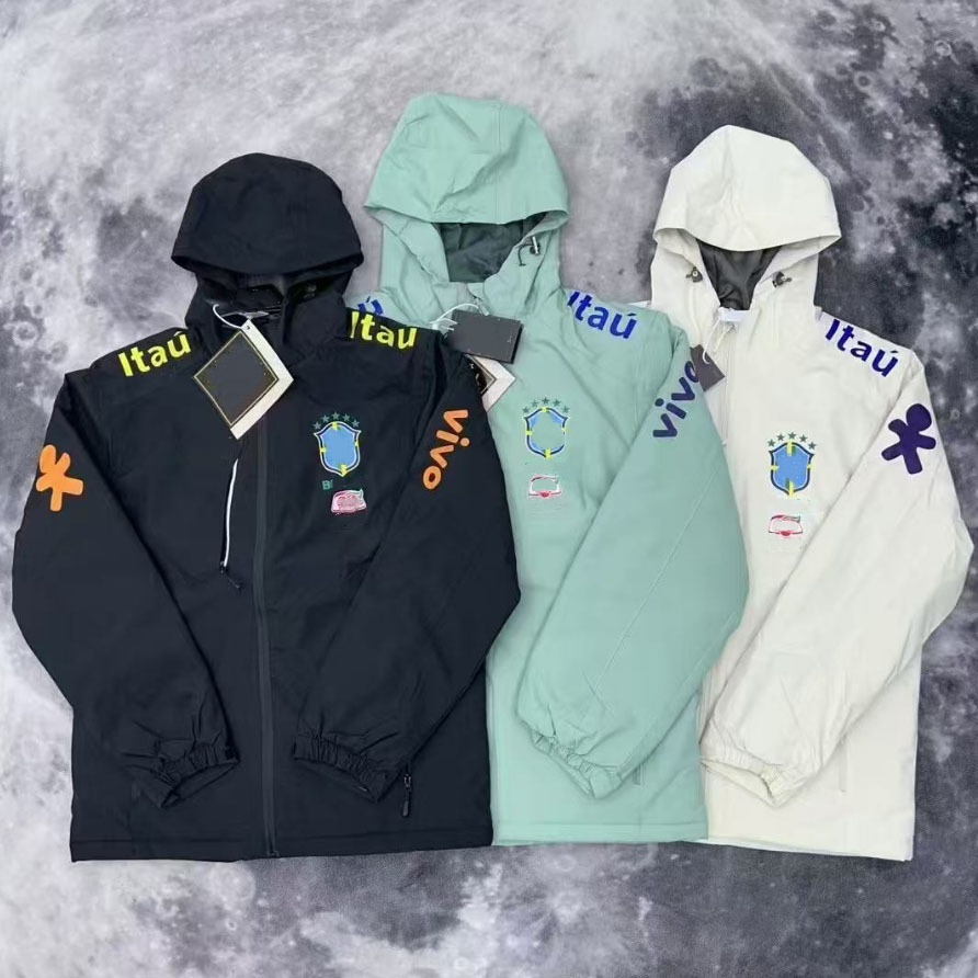 mens designer jacket Brazil long sleeve hoodie soccer jersey zip up warm training coat Luxury winter gym windbreaker mens designer clothes