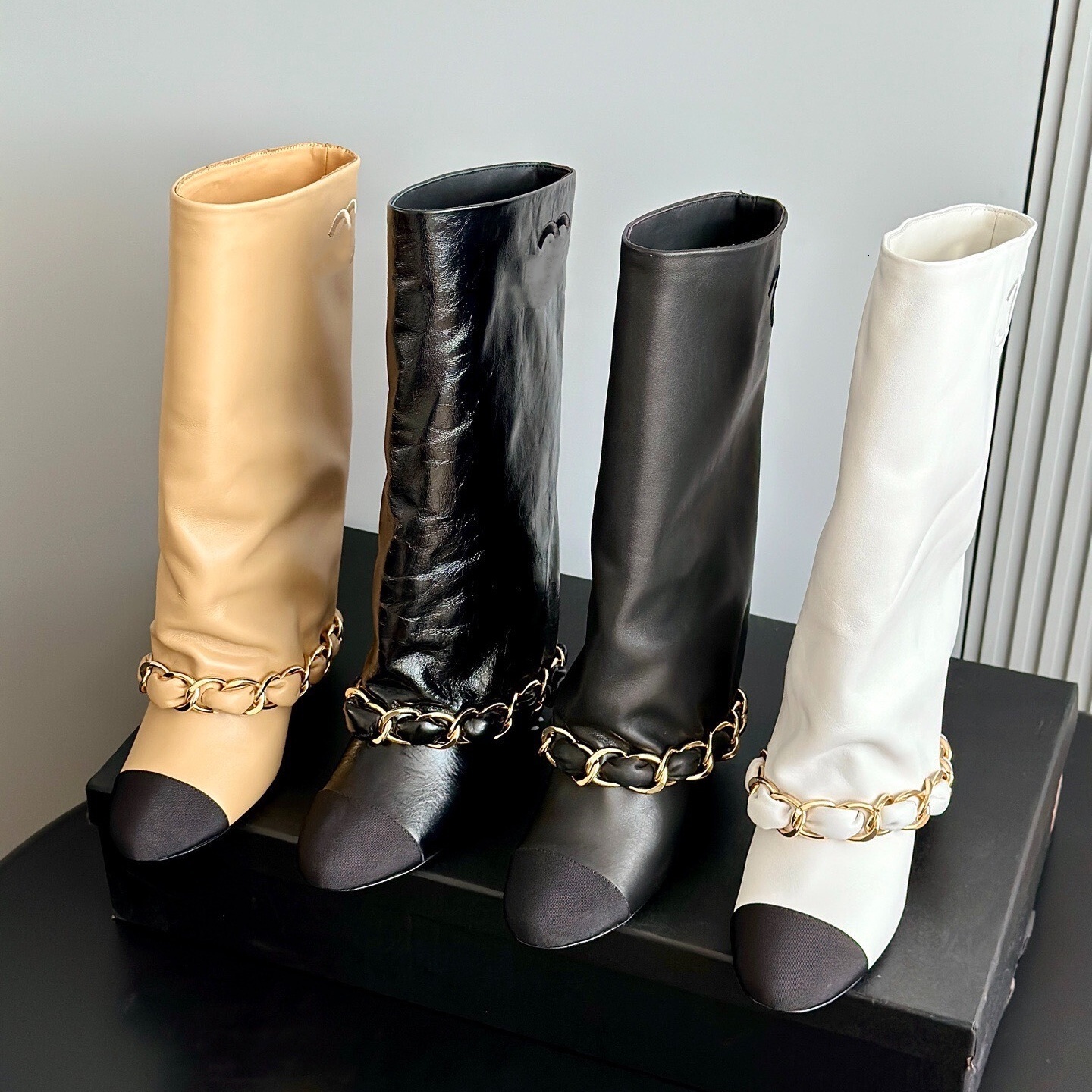 Designer Shoe Lady Luxury Block Heel Boot Brown Fashion Satin Ankle Strap Fall Casual Street Wear Short Thick Trendy Original City Formal Metallic C