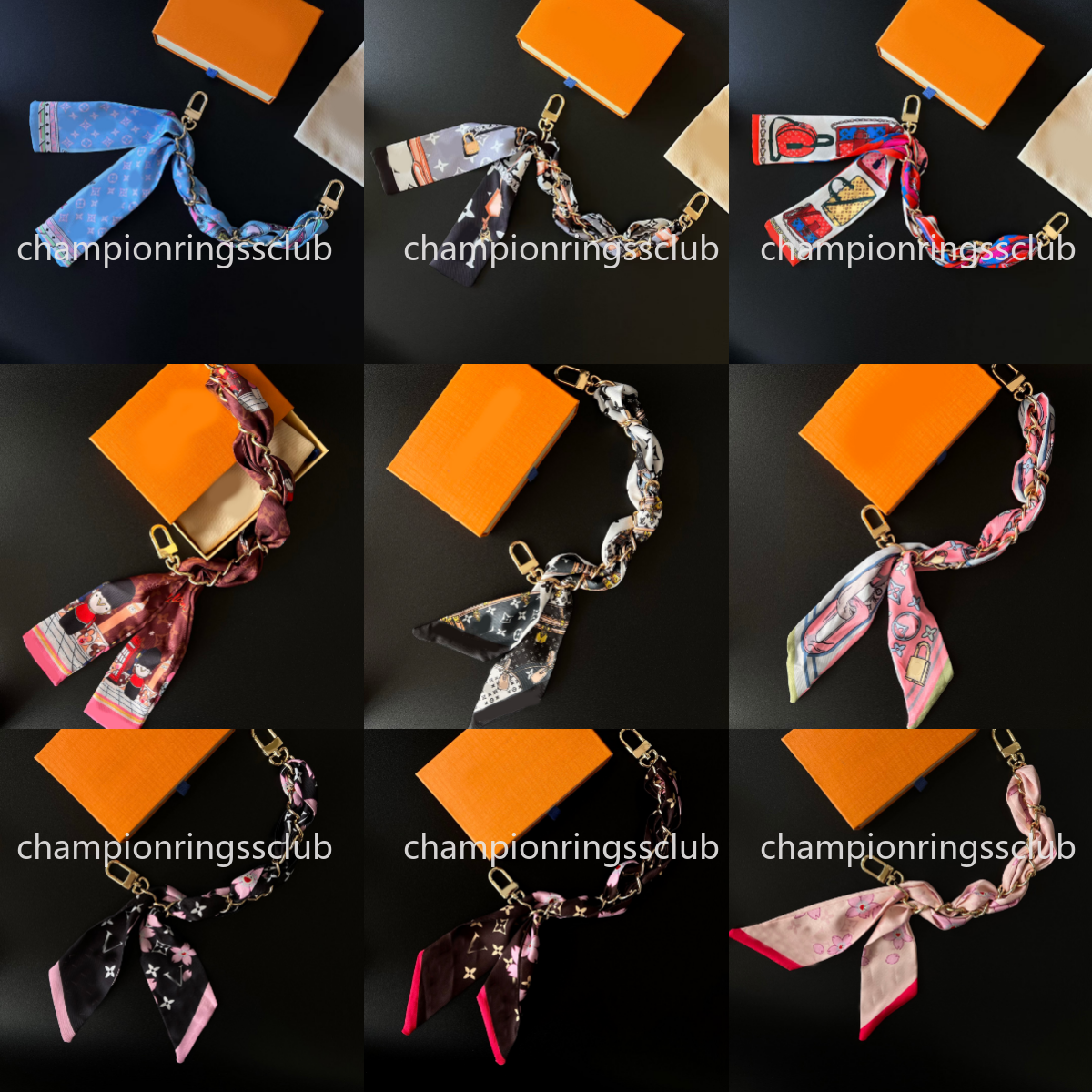 Designer Keychains Lanyards Luxury Silk Scarf Chain Bag Charm Flower Letter Portable Purse Car Keyring For Women Men Fashion Jewelry Bag Accessory C