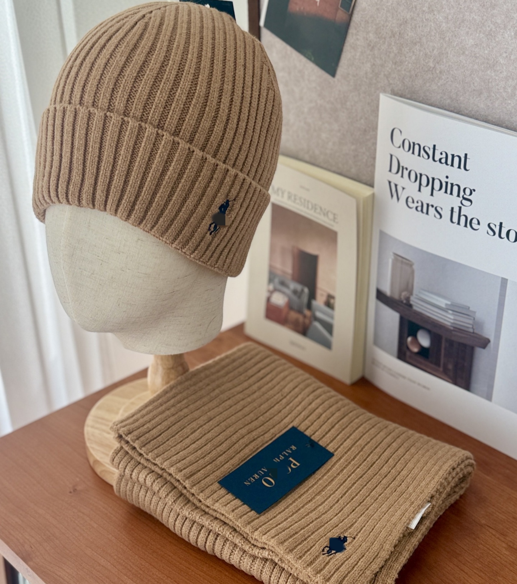 Gorro de diseñador Gorro de punto para hombre y bufanda de punto Conjunto de 2 piezas Casual Versátil Simple Diario Al aire libre Gorro para clima f
