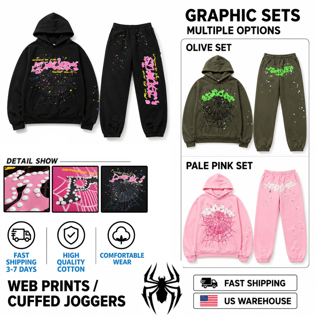 Spider Hoodie Men Hoodies Designer Tracksuit Spider Web Hoodie Men Sweatshirt Y2K Sweatpants High Quality Streetwear Pants Men Women Pullover Hoodie