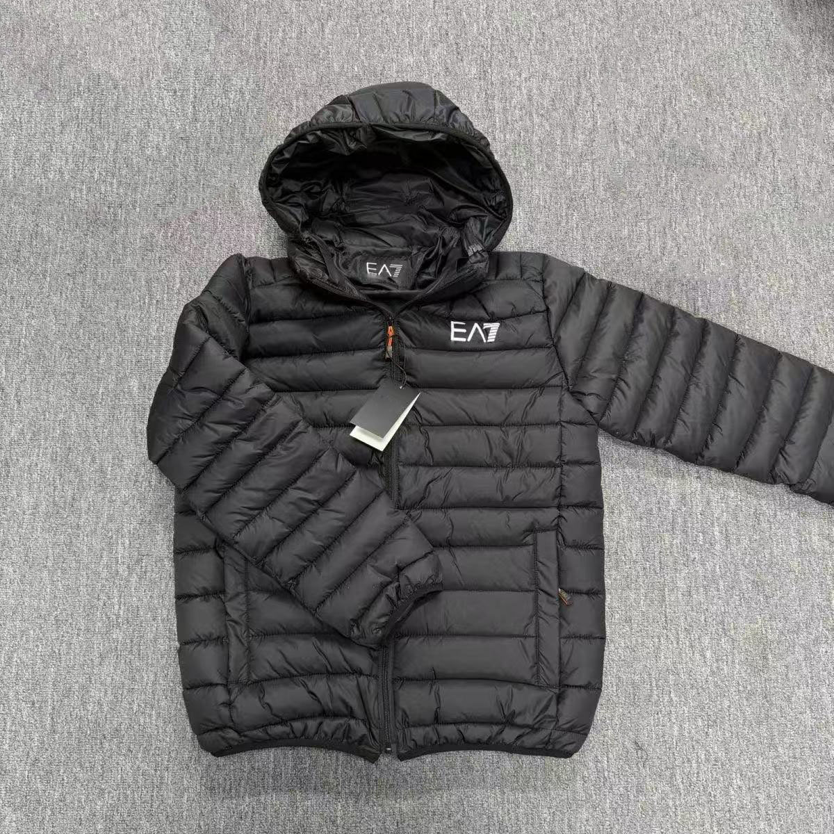 Men Lightweight Hooded Puffer Jacket Portable Packable Quilted Zip Up EA7 Coat Casual Thin Padded Outerwear For Autumn Winter Daily Wear