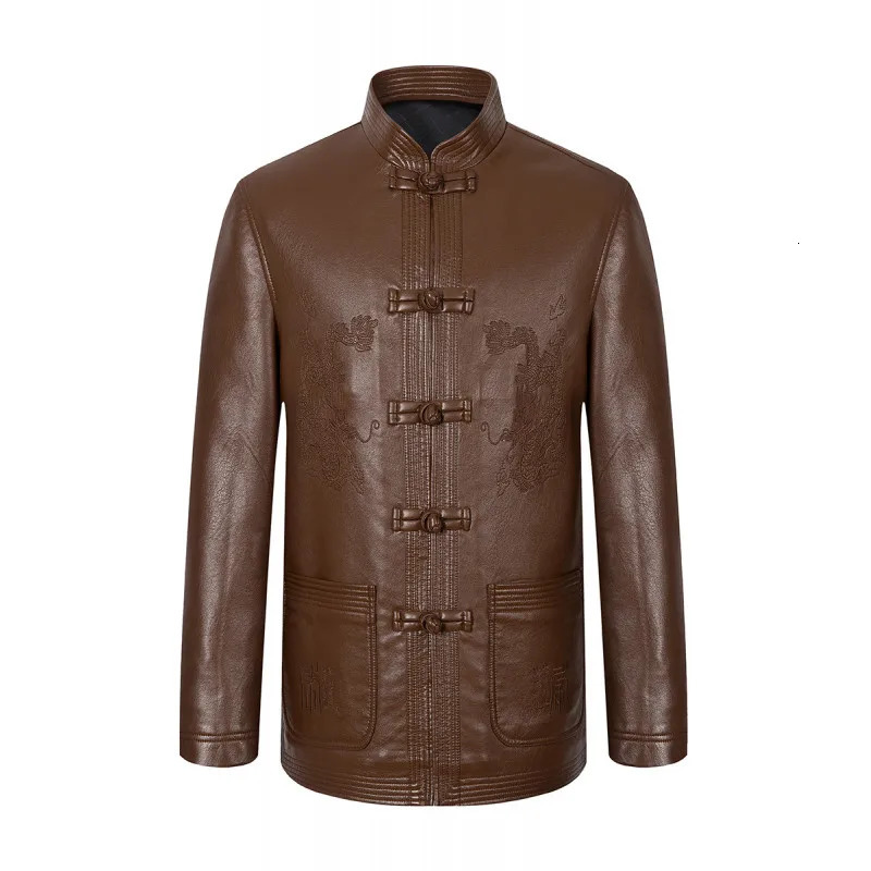 HighQuality Men's Fashionable Casual Leather Jacket Tang Costume Dad Clothes Warm Autumn Winter Outerwear Versatile 260902