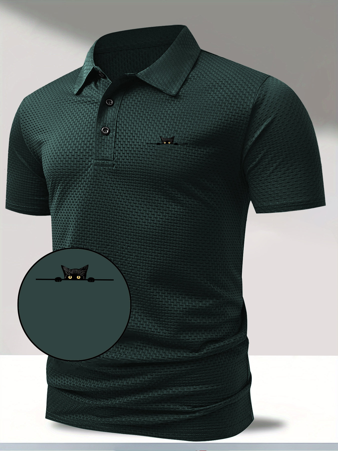 Designer Mature men's business casual polo shirt featuring a black cat peeking out design Stylish sporty perfect for outdoor running and golf 0
