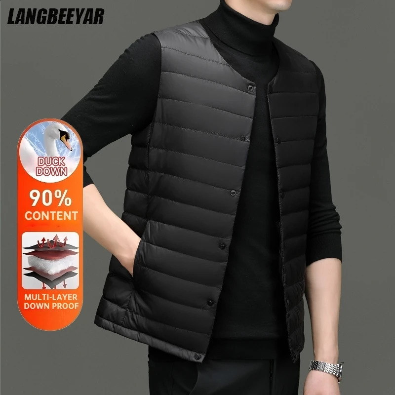High End 90% Down Ultra Light O Veck Variable V-neck Winter Fashion Down Vest Men Sleeveless Jacket Waistcoat Puffer Coats 260907
