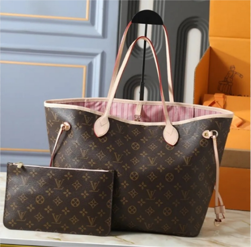 MM Luxury Designer Tote pink Mother Coated Canvas Handbag Shopping Side Laces Removable Zipped Pouch Large Travel Beach Bag black Embossed for Women