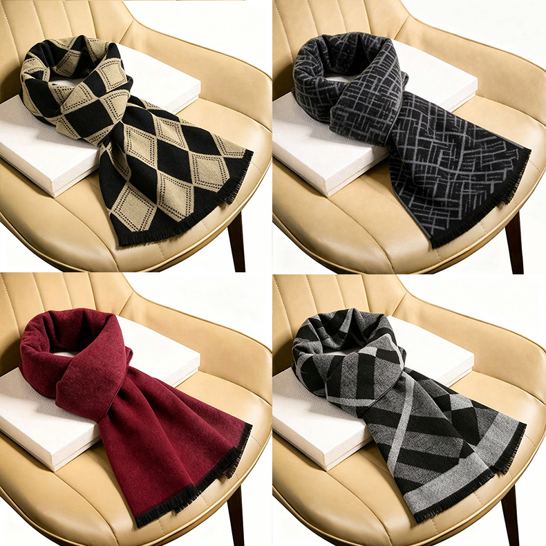 New men's wool blend warm and thick plaid winter scarf high end long neck warmer for men customizable