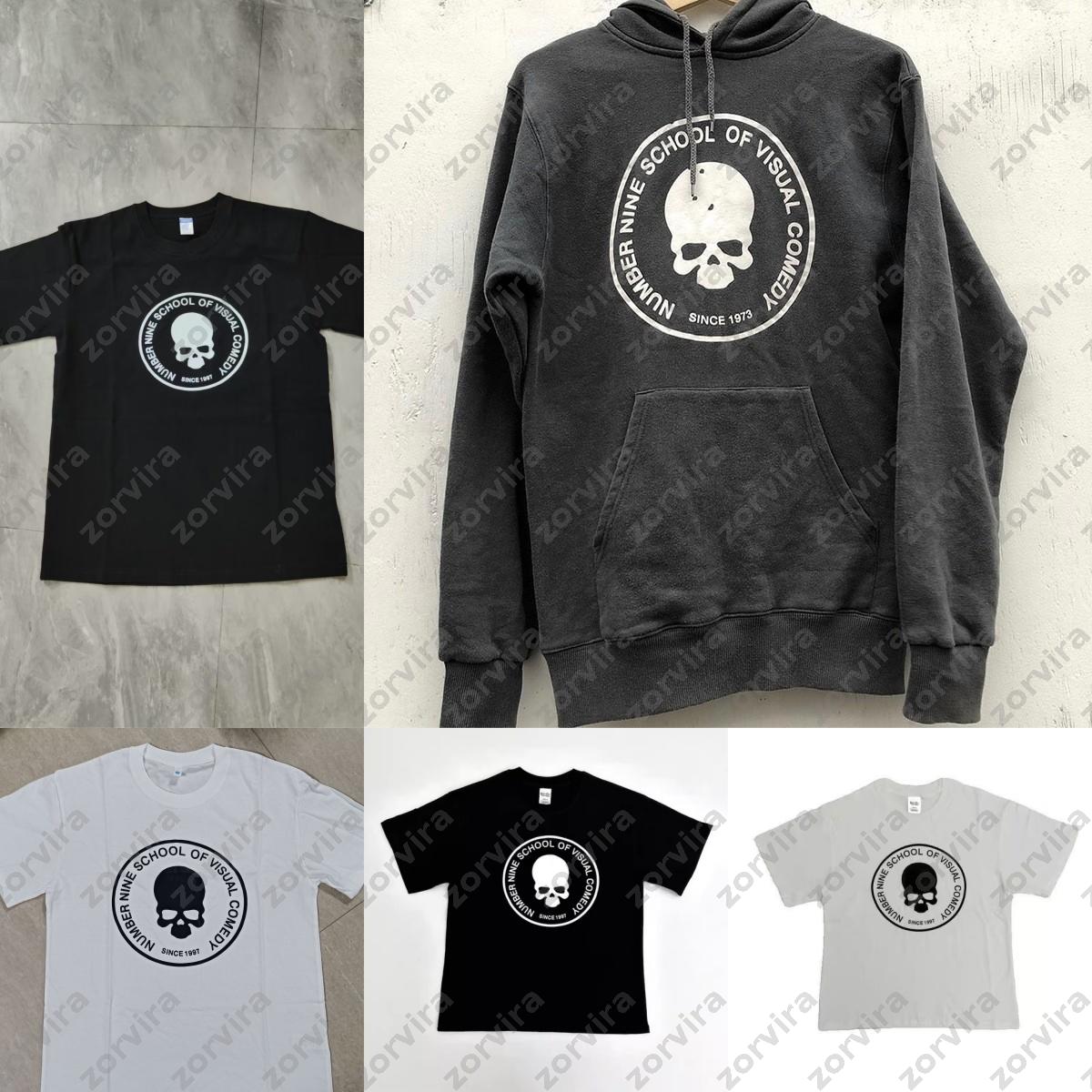 Numéro neuf crâne graphique sweat à capuche t-shirt école de comédie visuelle cercle Logo imprimé Vintage lavé unisexe Hip Hop haut