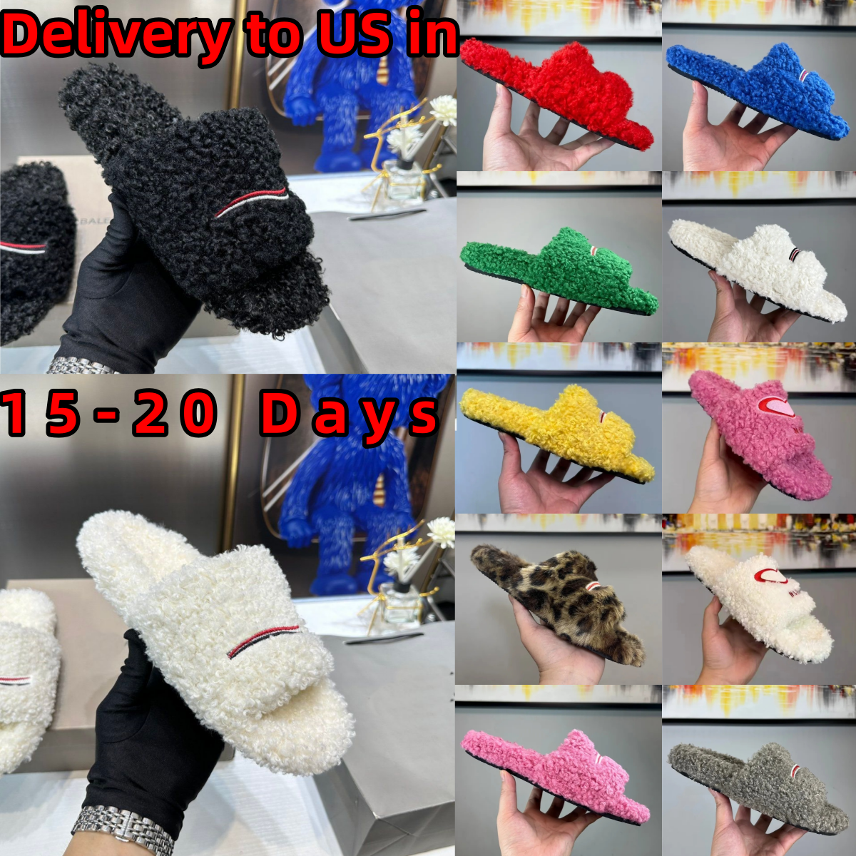 avec boîte luxe unisexe furrys diapositives coton pantoufle designer moelleux pantoufle couverture style de pied bout ouvert hiver chaud maison v
