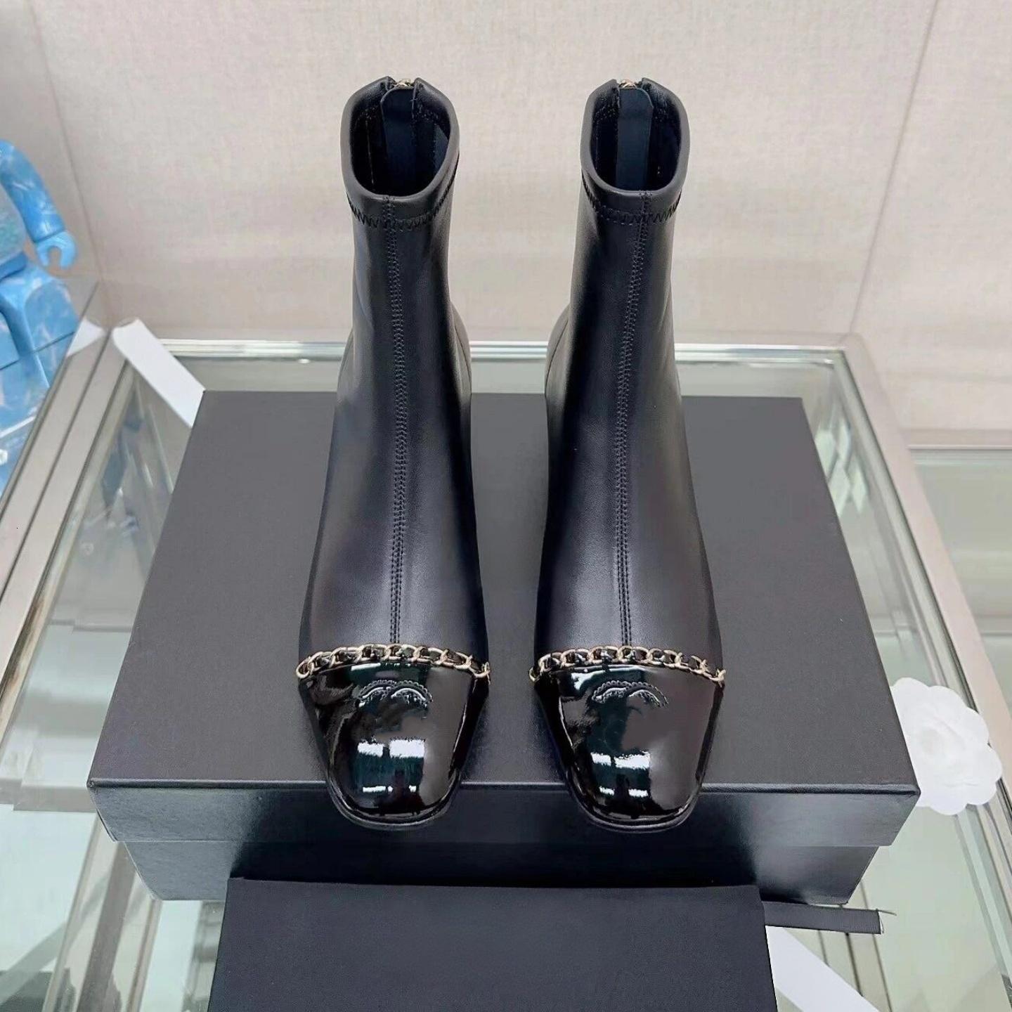 Designer Shoe Luxury High Heel Boot Female Leather Block Short Ankle Street Party Boots Bridal Bride Crystal Diamond Bling Stylish Modern Sale Model
