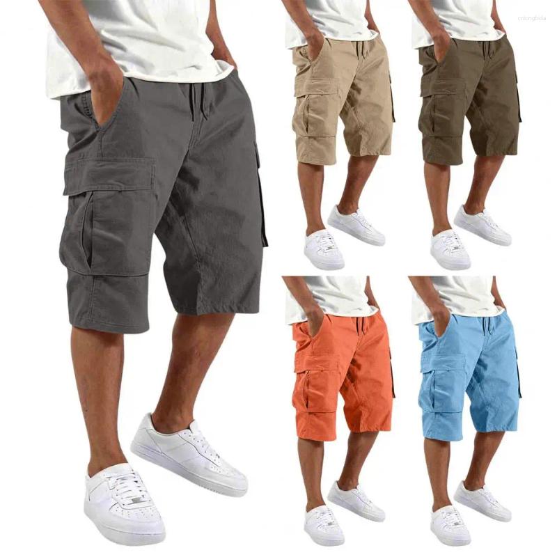 Men' s Pants Cargo Shorts Summer Multi Pocket Orange Wor