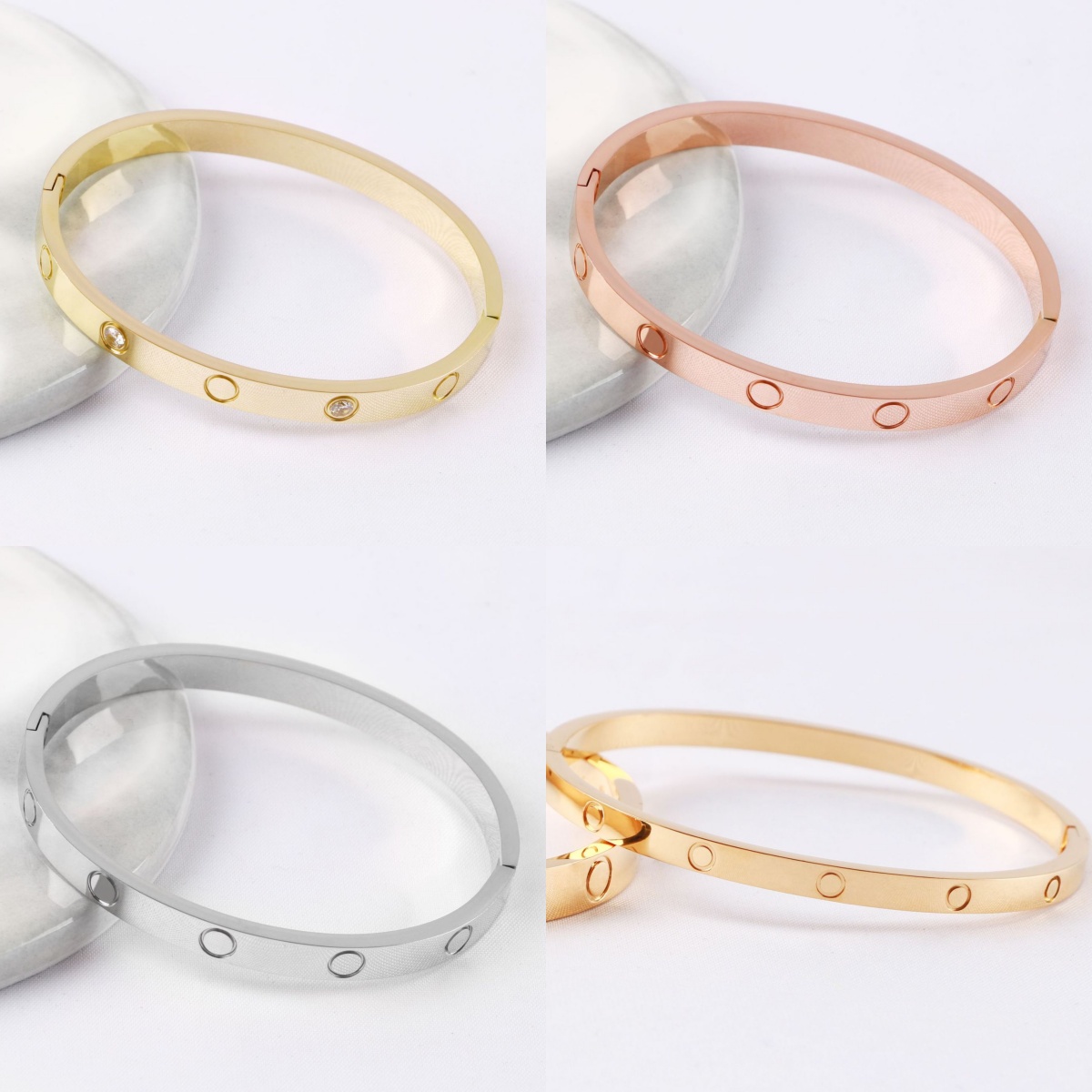 Designer Luxury High Quality 4mm 6mm Wide Classic Hinge Clasp Bangle Diamond Gold Plated Titanium Steel Rose Gold Screw Customized Bangles Bracelete