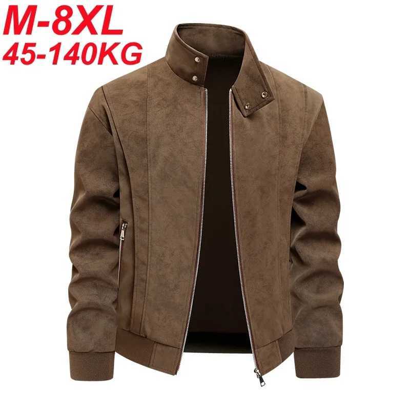 PU Men's Plus Leather Size Jacket Suede Stand Collar Coat Loose Fit 8XL 7XL 6XL Korean Style Business Casual Outerwear Wi D260902 59