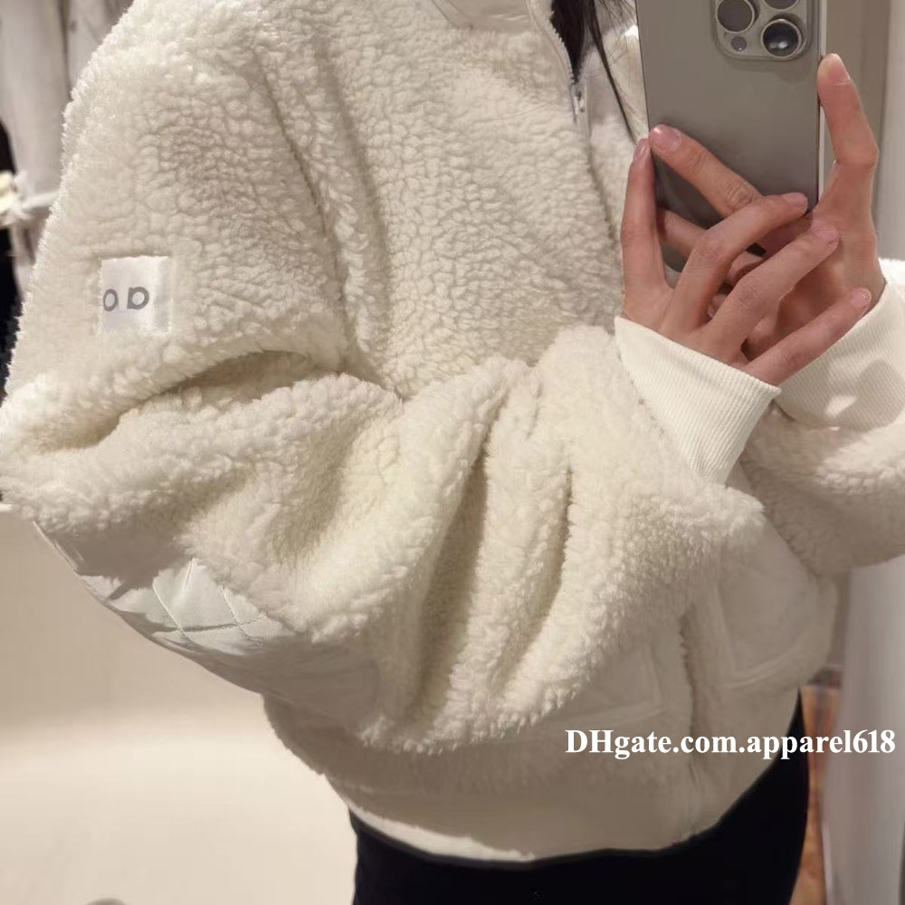 winter designer jacket women fleece sherpa coat crop tops veste femme luxe fall winter Fluffy Warm Outdoor Outfits Long Sleeve Oversized Pockets Out