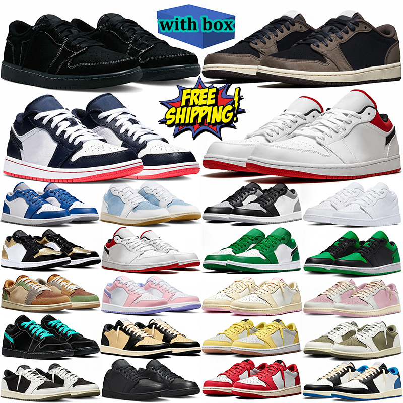 with box basketball shoes 1 1s designer shoe men women comfortable outfit stylish sneakers outdoor sports trainers Black Green Midnight Navy Mocha
