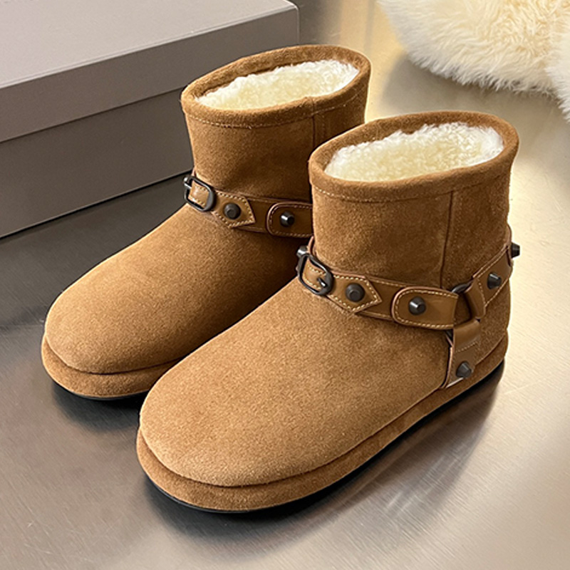 Womens Alaska Soft Bootie in Brown Womans Designer Classic Suede Wool Interior Short Boots Lady Fashion Outdoor Skiing Warm Snow Boots