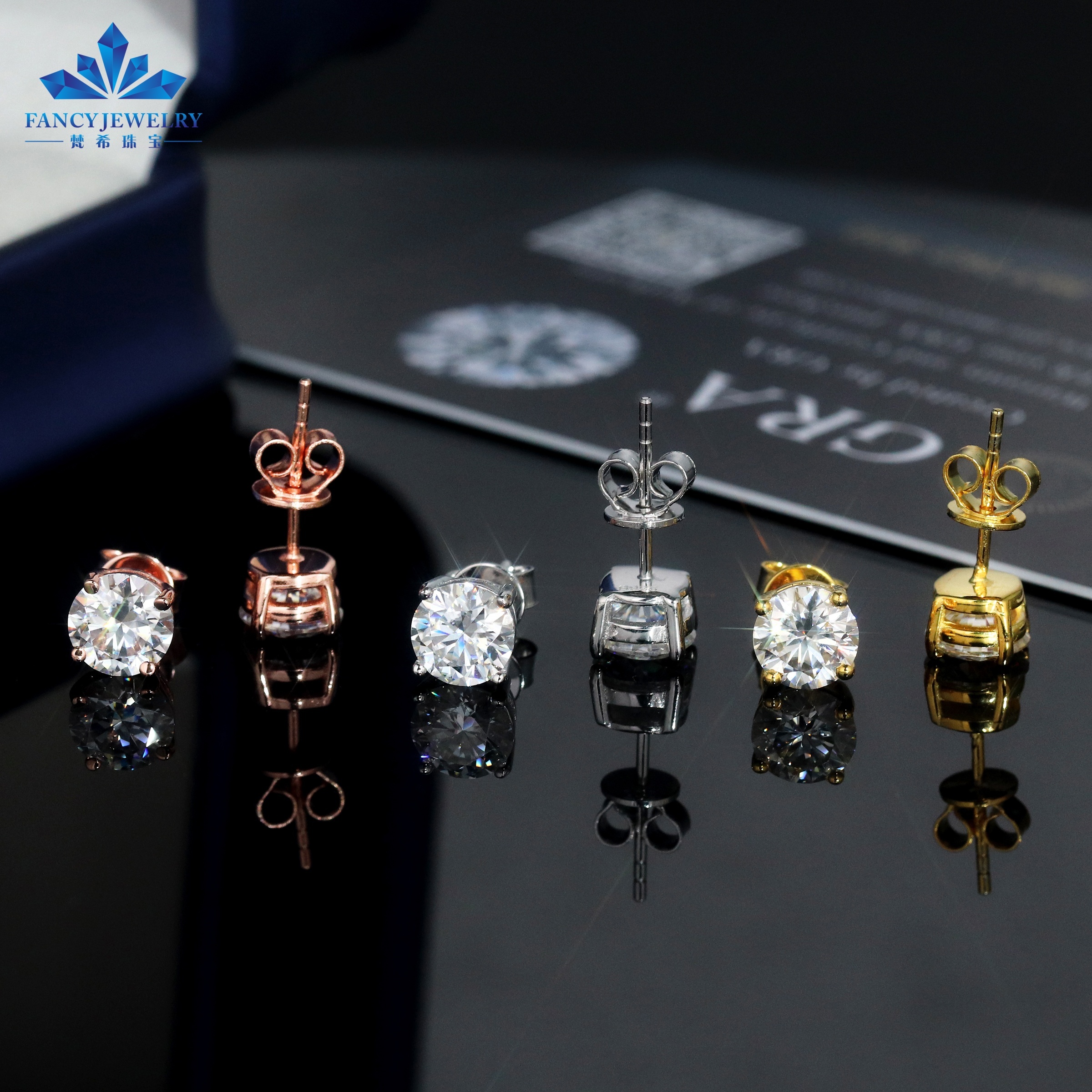 0.5ct 1ct 2ct Moissanite VVS GRA Certificate 18K White Gold Plated 925 Sterling Silver Women Moissanite Diamond Stud Earrings
