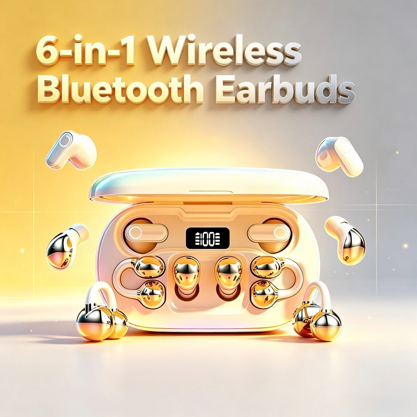 Écouteurs Bluetooth sans fil TWS 6 en 1, 6 écouteurs en 1, clip d'oreille intra-auriculaire, écouteurs à tige courte, longue durée de vie de la b