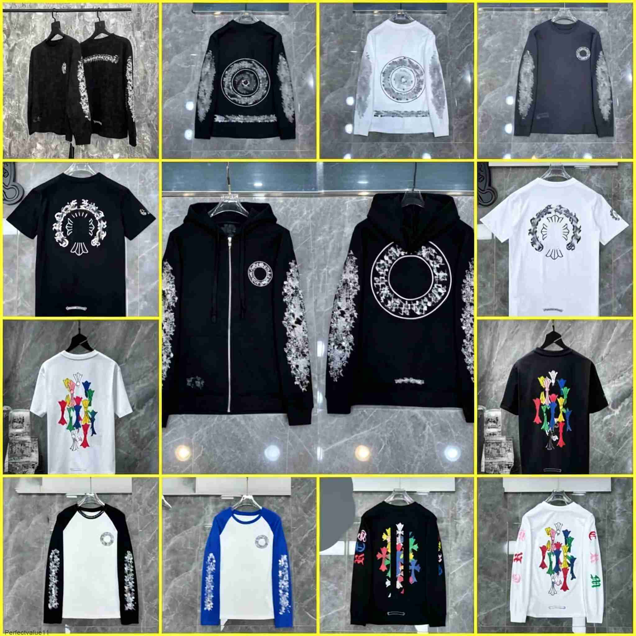 Chrometyhoodie designer mens t shirt designer t shirts Long sleeve graphic letter mesh ventilate print tee hipster fabric women Street colorful hood