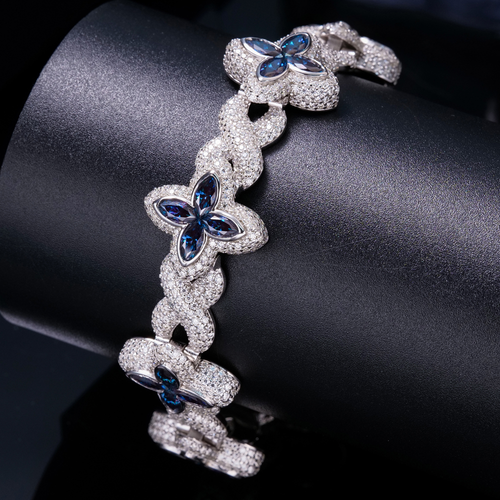 High Quality 925 Sterling Four Leaf Clover Iced Moissanite Rhodium Plated Luxury GRA Certified Tennis Bracelet Women Men