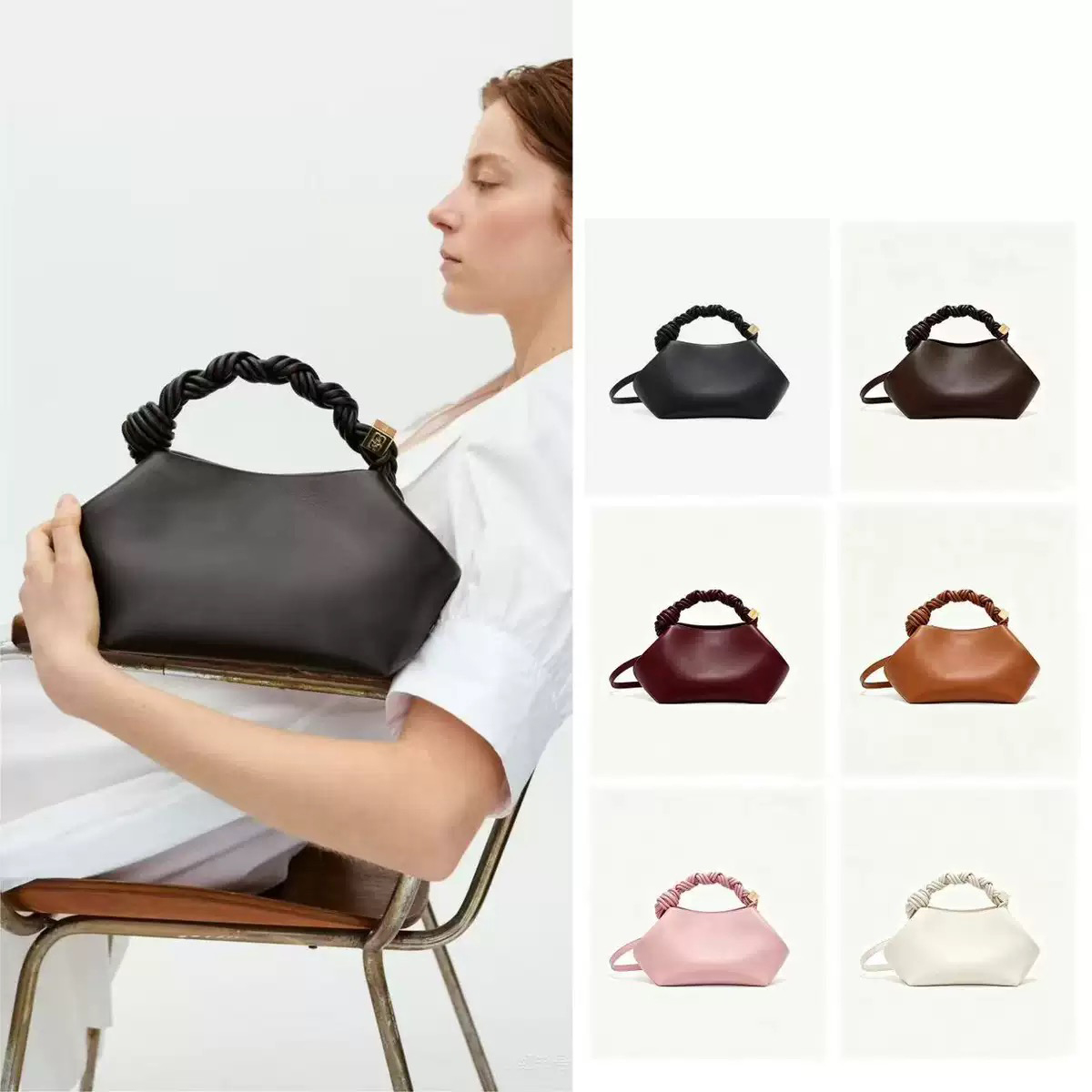 2026 Luxury Designer Bou Bags High Quality Textured Leather Crossbody Twisted Handle Purse Pillow Shoulder Bag Chic Knot Underarm Totes Slouchy Hobo
