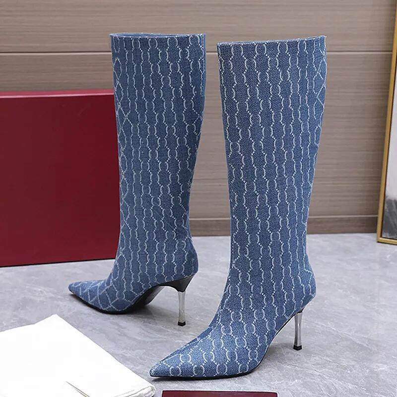 Bombshell Designer Luxury comfortab winter lady rain western sock long over the black boot thigh heel knee high thigh slingback kneehigh tall Stilet