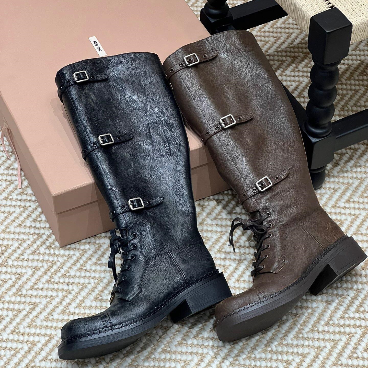Luxury Designer Shoe Boot Lady Combat Biker boots Calf High Lace Fashion Trendy Fall Winter Sale Hot Quality Model Club Night Wear Design New Leathe