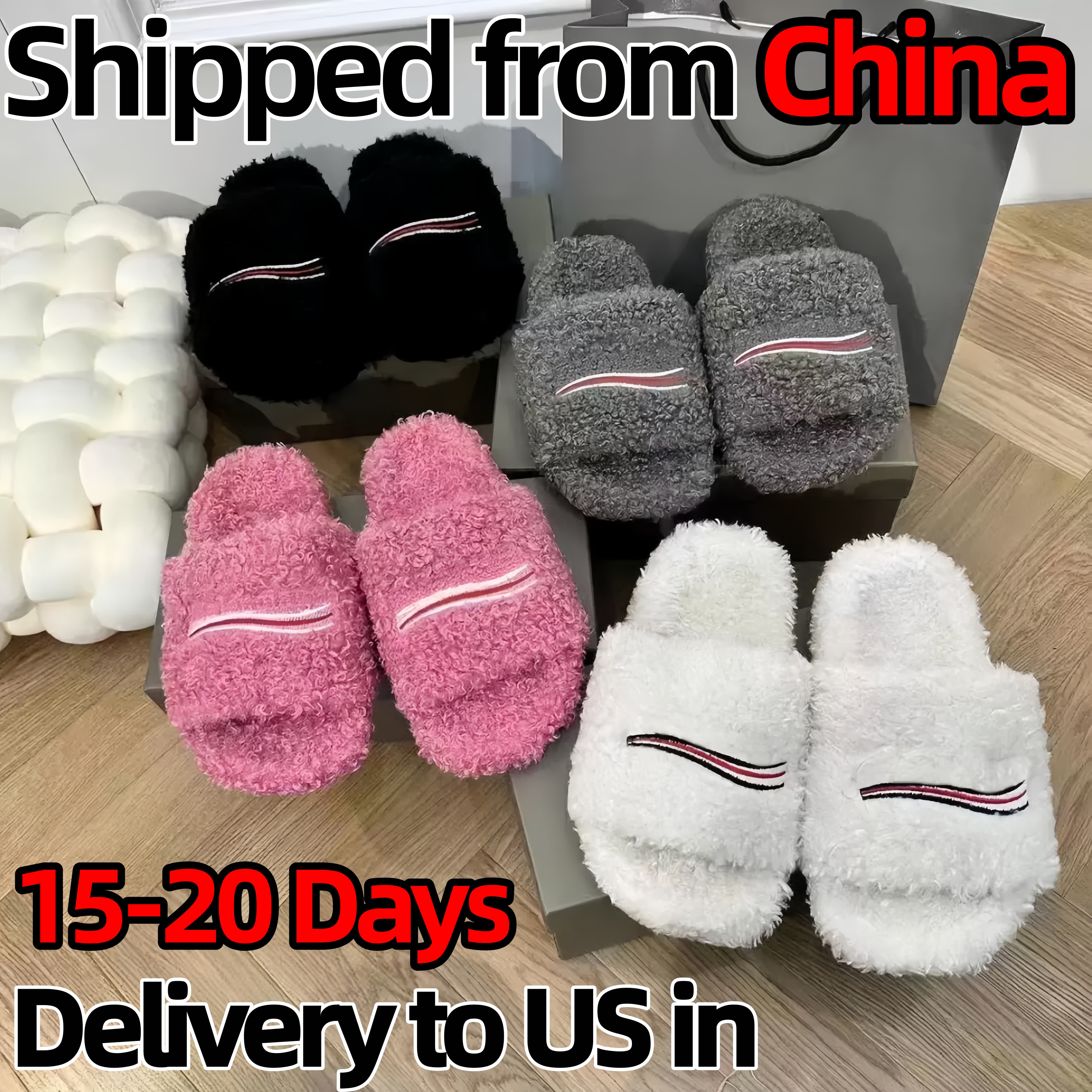 Luxury furrys slides men women brand designer shoes fluffy thick sole Cotton slipper unisex retro suitable for home wear with black white velvet out
