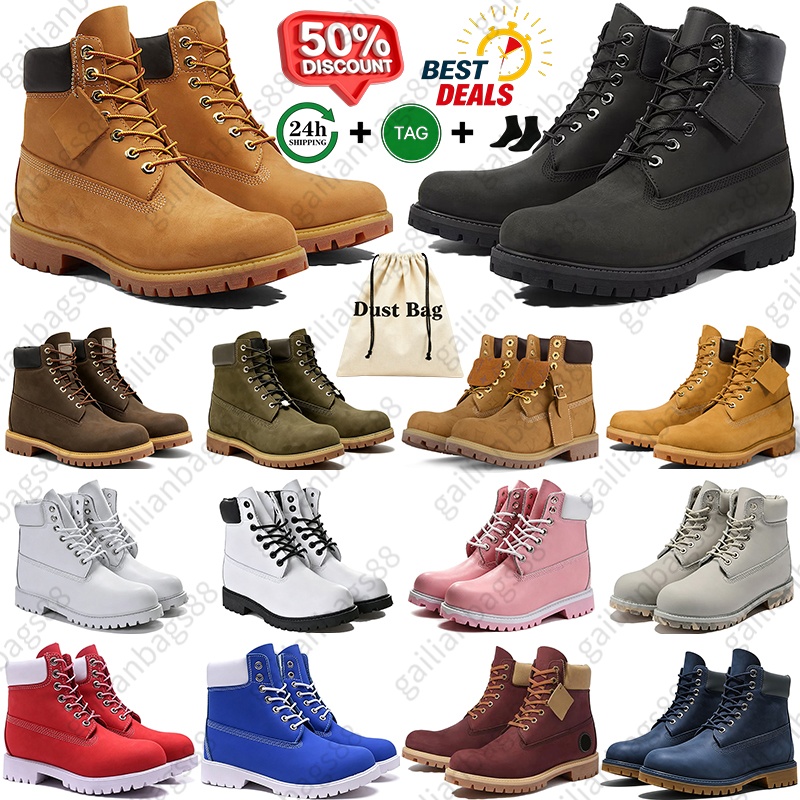 Designer martin booties mens womens khaki nubuck leather Tims snow hightop work boots winter Autumn Lace up bottes botte Thick rubber outsole durabl