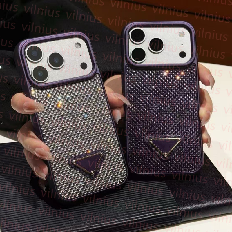 Luxury Designer Bling Rhinestone Phone Case For iPhone 17 16 15 14 13 Pro Max Triangle Logo Glitter Diamond Soft TPU Shockproof Protective Back C
