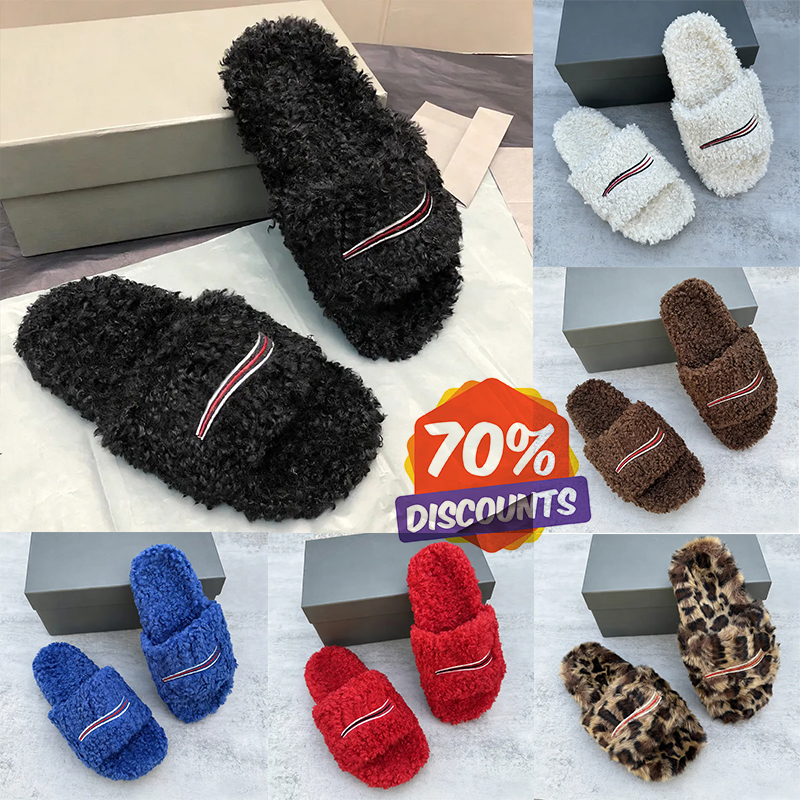 Luxury Fur Sandals Designer Women Slide Furry Fluffy Men Sliders Fall Winter Mules Comfortable Homewear Red Brown Slides Paris Fuzzy Wool Flip Flops
