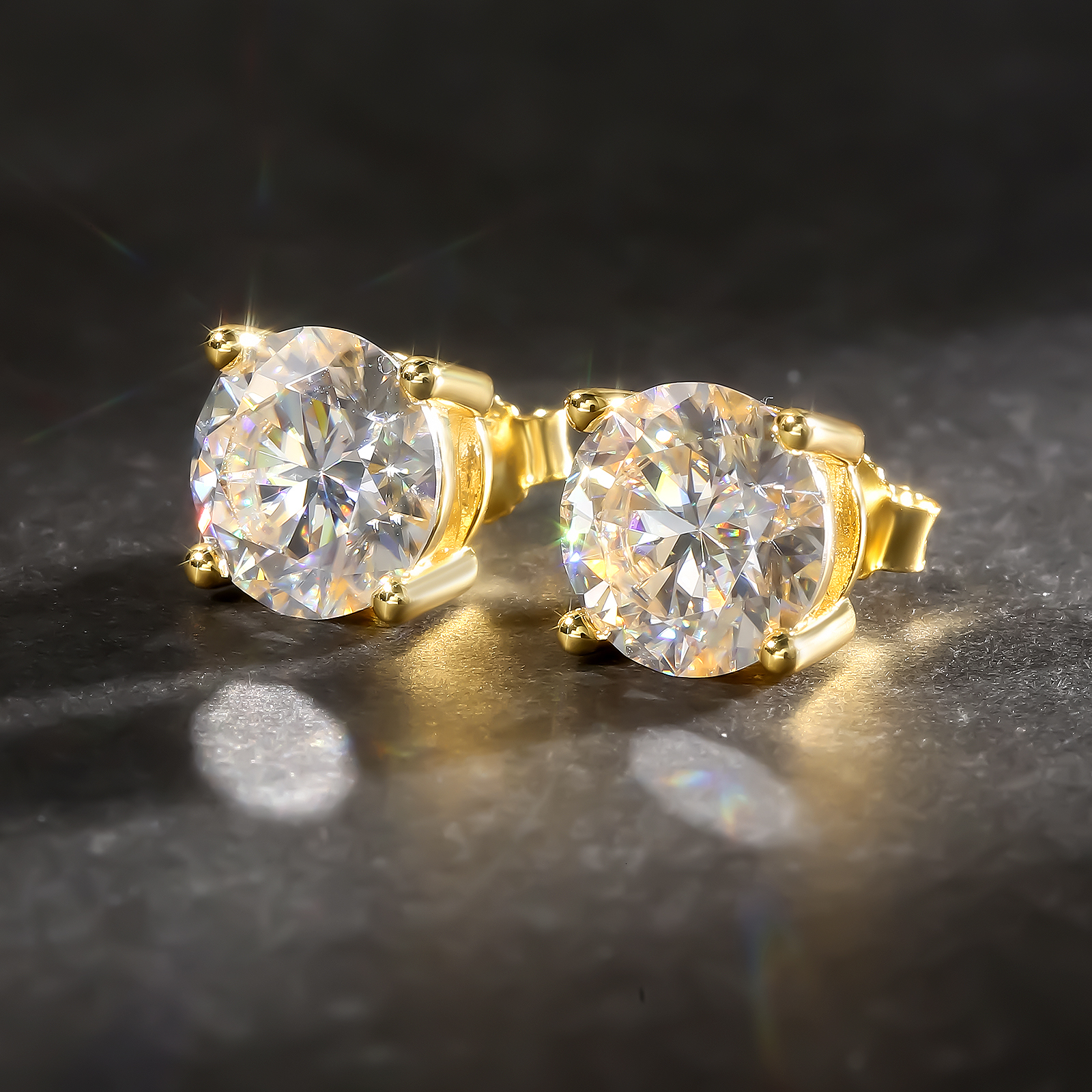 Luxury Moissanite Stud 2ct VVS 925 Sterling Silver Men Women Jewelry GRA Certificate 14K Gold Plated 6.5mm Lab Diamond Earring