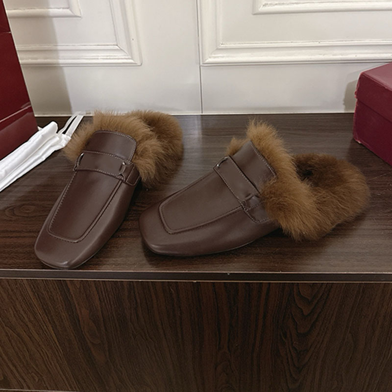 Winter ready version Womens Casanova mules Soft comfortable Black wool lining winter mules Luxury Quality brown leather square toe mules sandals