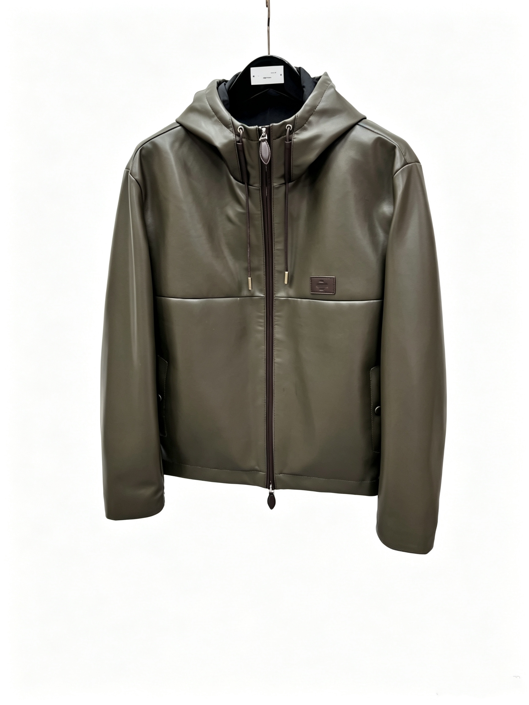 2026 Fall Mens Designer Hooded Leather Jacket Luxury Light FLY Leather Full Zip Outerwear Casual Loose Fit Coat With Side Pockets For Men Daily Wear
