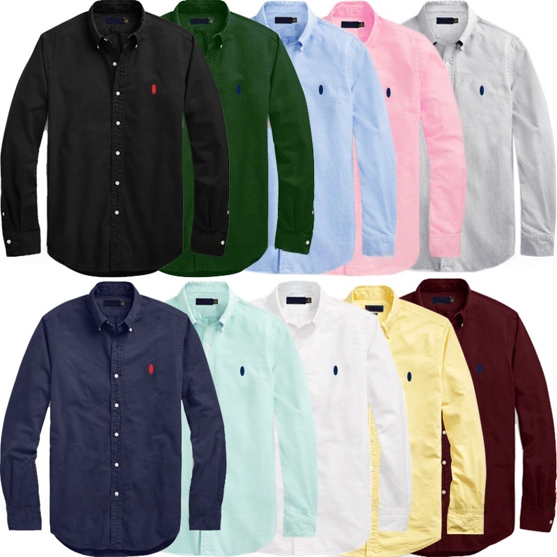Designer Men's luxurious horse embroidery collared shirt Long Sleeve Cotton Spring Autumn Business Fashion Casual Oxford Solid Color Cotton Fis