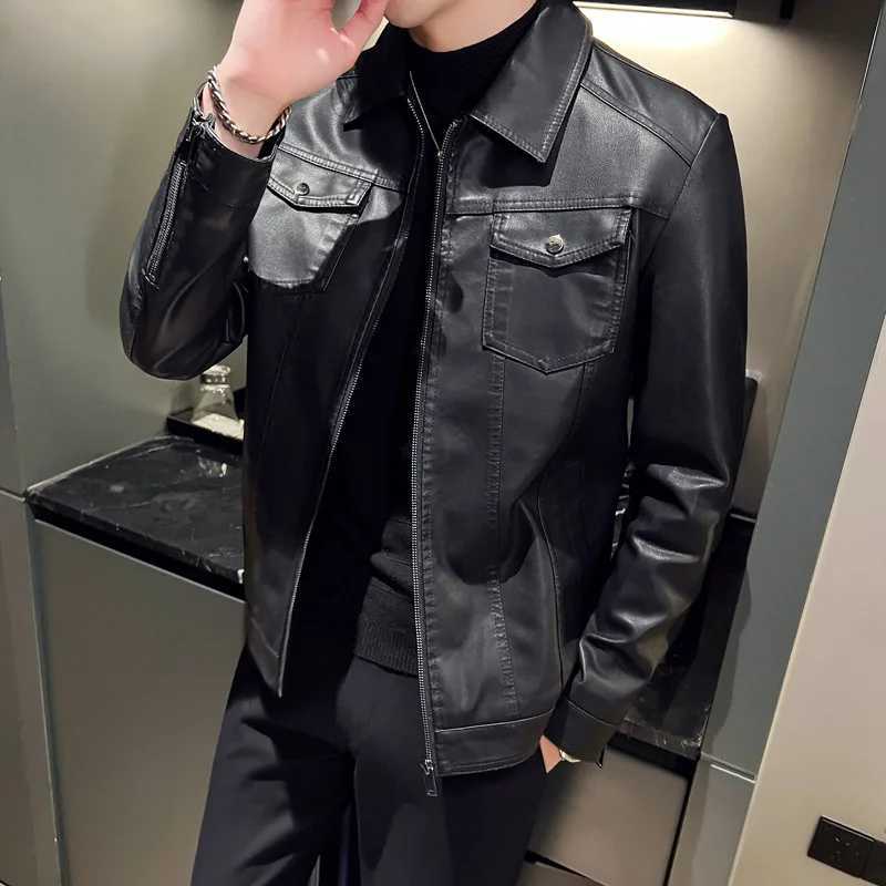 Fit New Fashion Men Slim Motorcycle Multi pockets Casual PU Leather Coats Quality Male Autumn Winter Jackets 5XL D260902 62