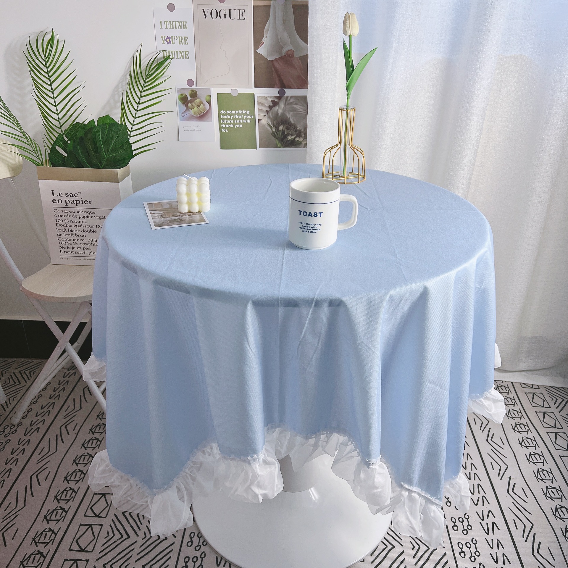 YL-39178 Custom Nordic style solid color lace trimmed fabric tablecloth