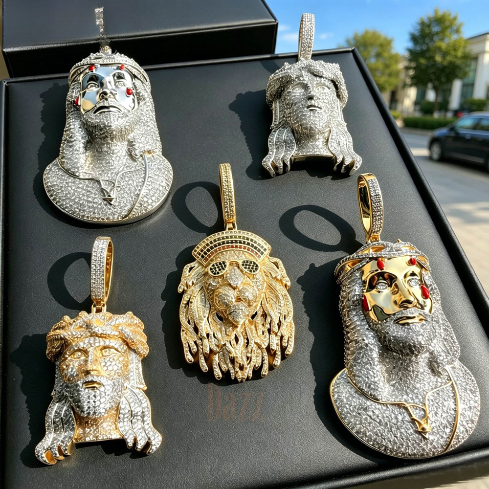 Men's Full Moissanite Jesus Lion Head Pendant Iced Out Bling Hip Hop Large Statement Necklace Charm For Daily Wear Birthday Gift