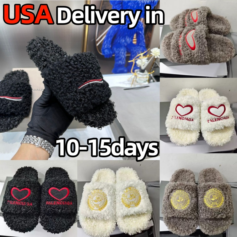 usa solid color brand plus velvet slippers fur slides black brown pink unisex winter home explosion brand designer retro casual comfort slow shoc