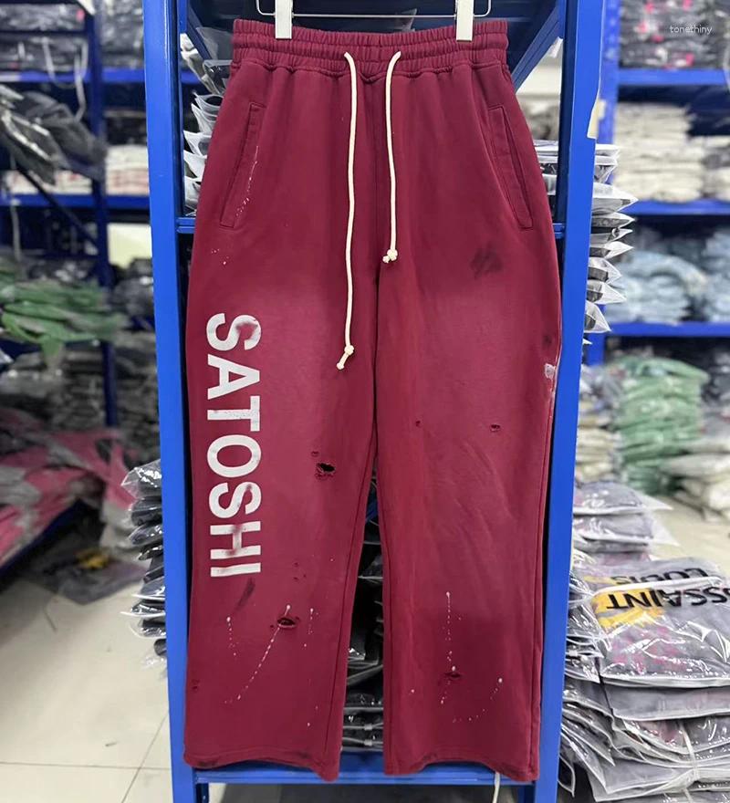 Men's Pants Real Po Red Color Satoshi Nakamoto Sweatpants Multi-color Vintage Rock Hip-hop Style Y2K Streetwear Loose Trousers