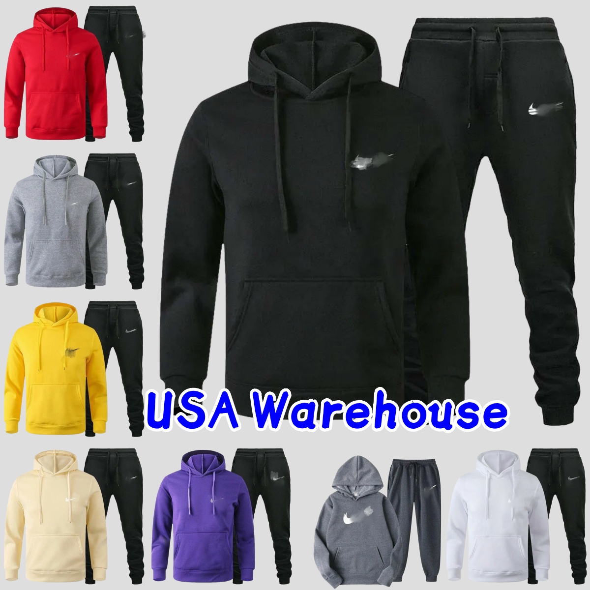 mike Men Women 2Piece Hoodie Tracksuit Set Simple Small Print Pullover Hooded Sweatshirt Drawstring Jogger Pants Casual Sport Outfit