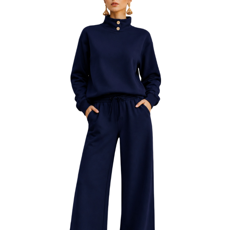 Ladies Solid Color Loungewear Set Long Sleeve Pullover Sweatshirt And Elastic Waist Wide Leg Trousers Relax Fit Comfort Daily Tracksuit