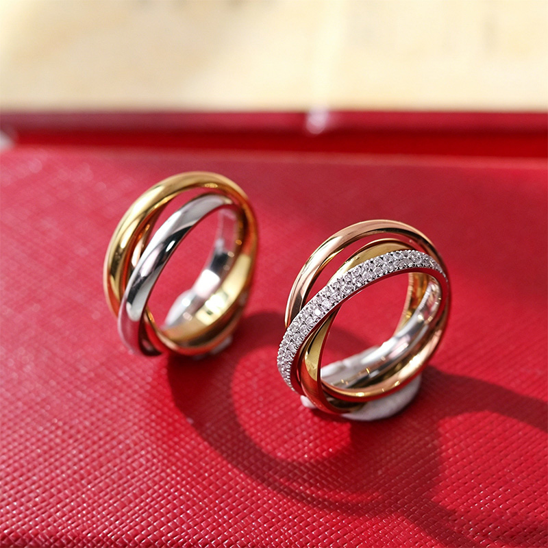 Bague d'amour de marque, trois bagues en diamant, bague de Couple, boîte-cadeau, emballage de haute qualité, bijoux de créateur en acier inoxydab