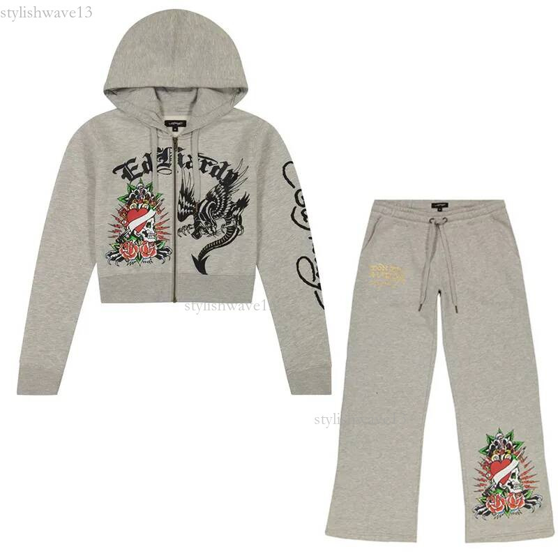 Ed hardly Tracksuits Designer Womens Outfits Strapless Casual Printed Pants Cardigan Hotsales Ed Hardyset Y2k Straigt Trousers Street Zipper Edhardl