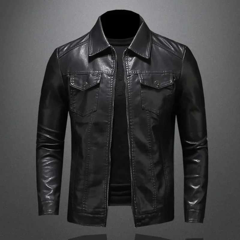 Pu Men's Jackets New Spring and Autumn Long Sleeve Turn Down Collar Casual Zipper Male Faux Leather Plus Size 5XL D260902 85