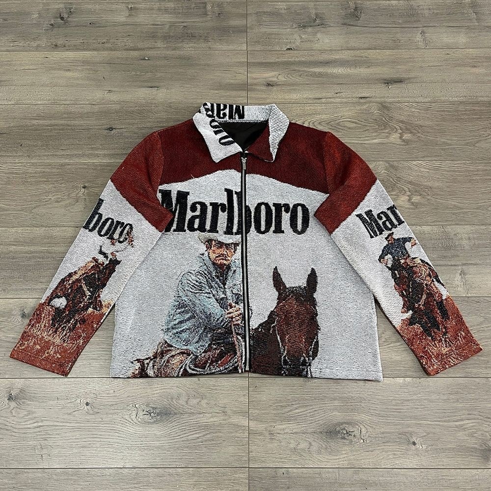 Designer Plus Size Men Western Cowboy Tapestry Zip Jacket Color Block Figure Horse Woven Print Oversized Loose Fit Vintage Retro Streetwear Outerwea