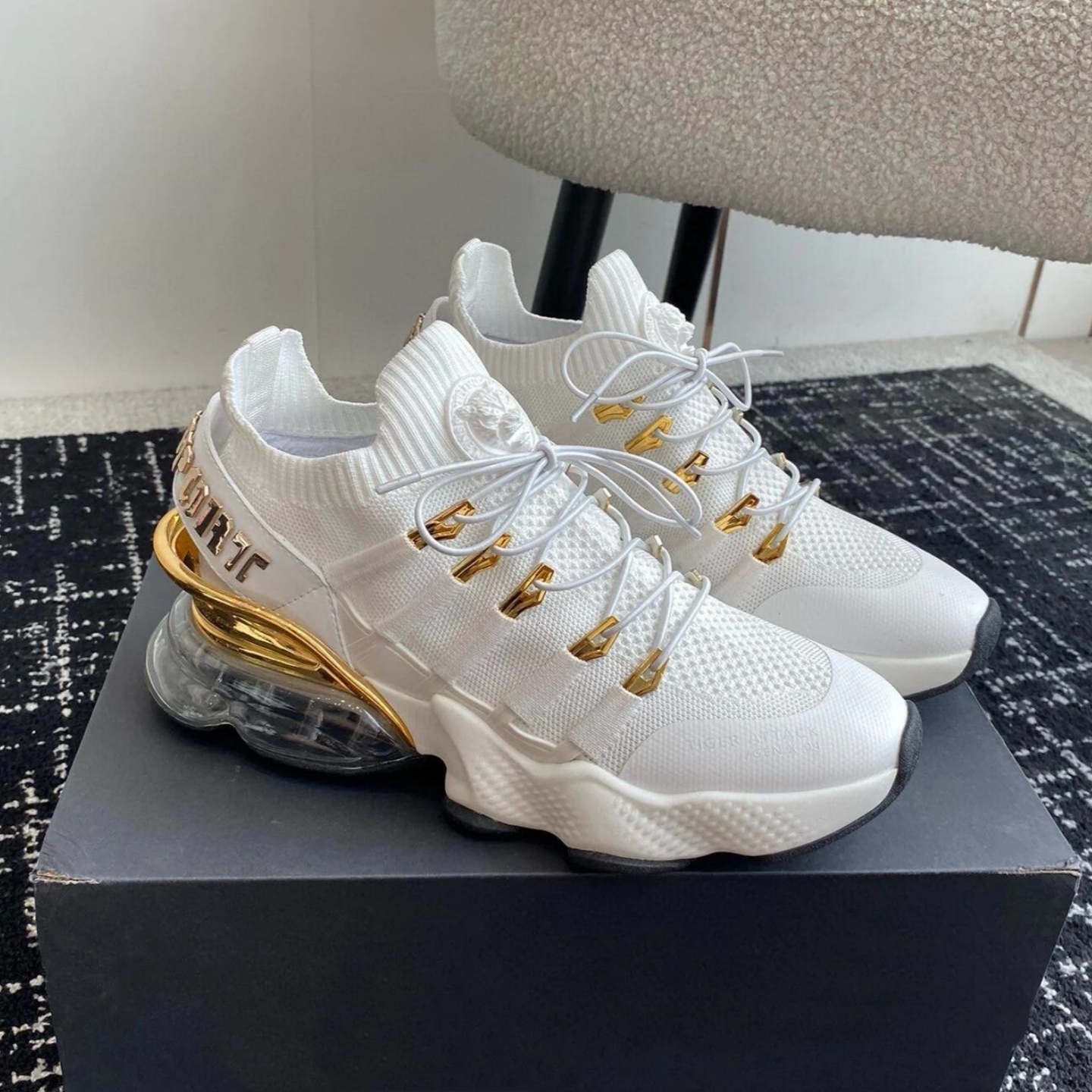 Designer Shoe Luxury Low Top Sneaker Adult Metallic Gold Platform Thick Sole shoes Lace Up Street Sport Casual Stylish Model Original Design Fashion