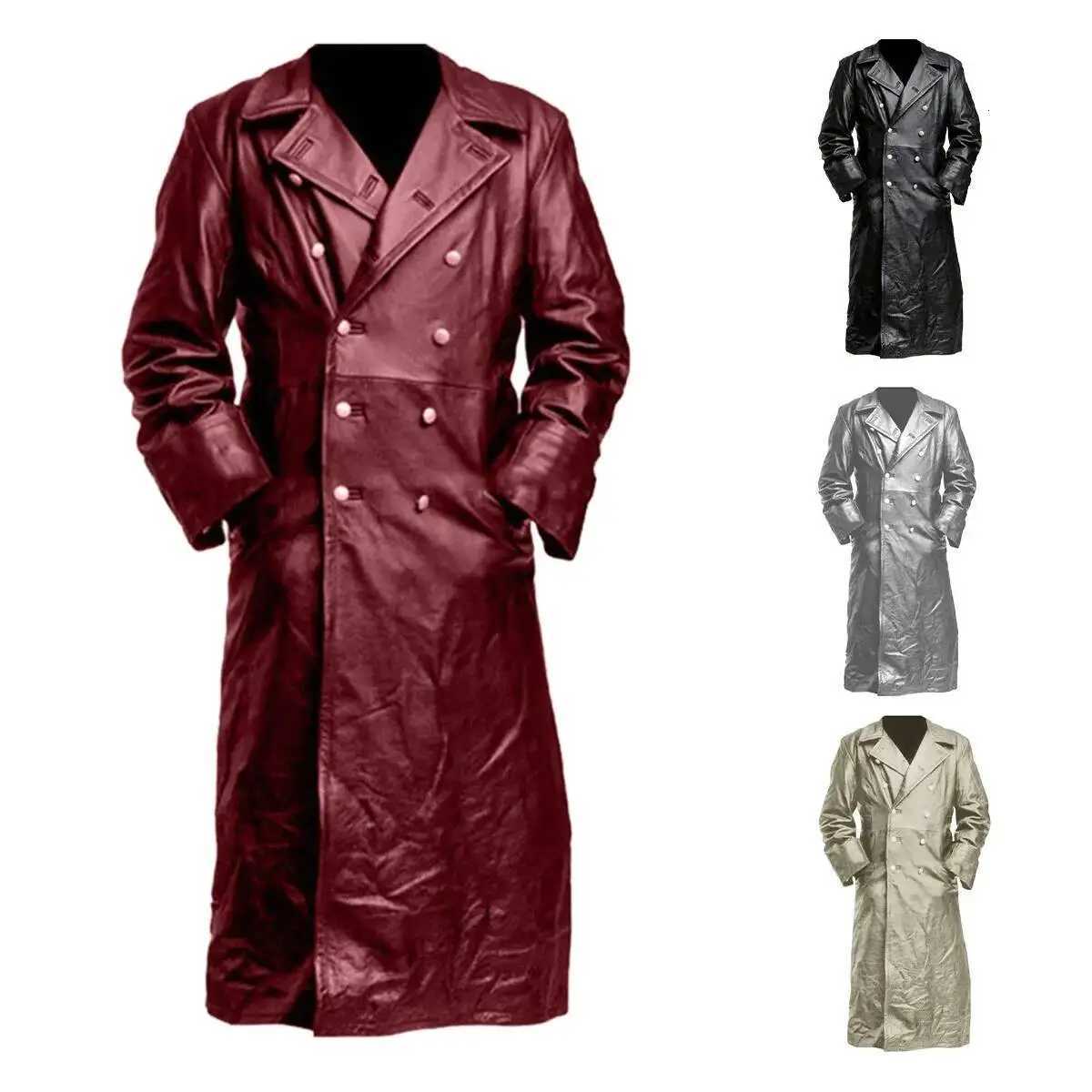 Vintage Jacket Men's Mid Length British Style Winter Coat Loose Fit Turn Down Collar Single Button PU Leather D260902 bc