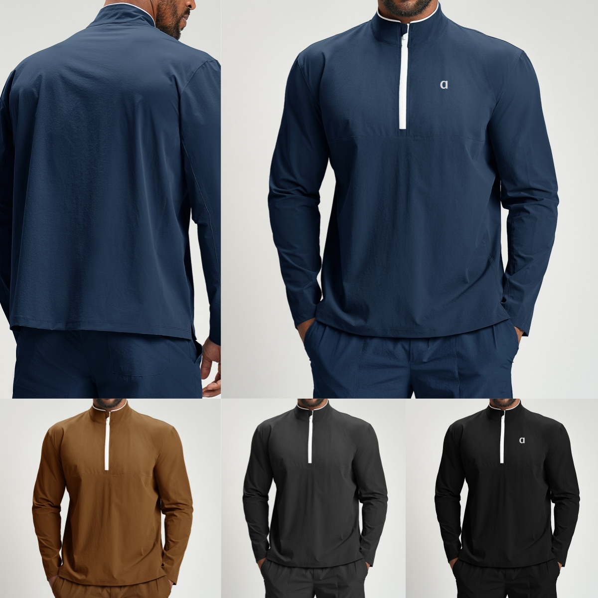 A1902 Veste de sport colorée pour hommes avec manches longues à séchage rapide pour le fitness en plein air, pull à fermeture éclair en tissu rec
