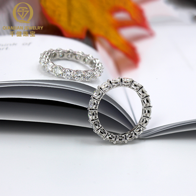 US Warehouse In-stock 925 Silver Tennis Moissanite Ring 4mm Width High Quality VVS Grade Moissanite Gemstones Fast Shipping